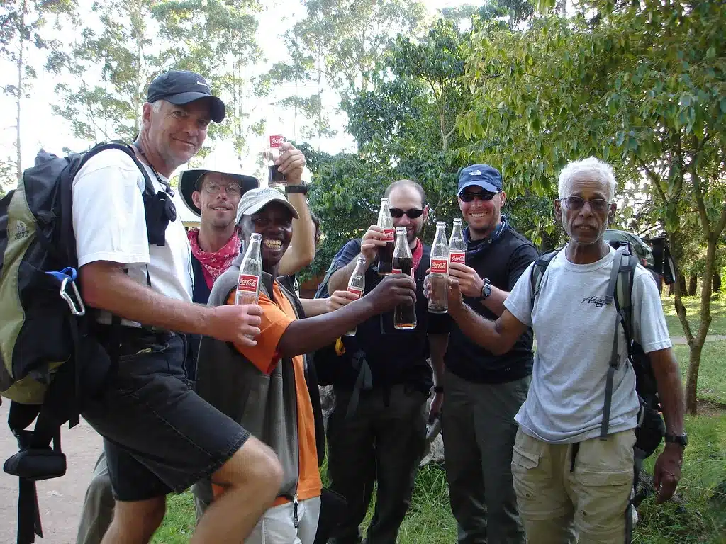 Climbers drinking Soda on Mount Kilimanjaro