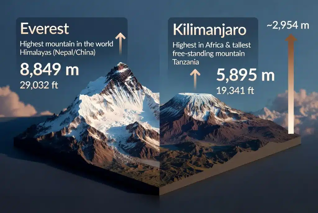 Everest and Kilimanjaro height comparison
