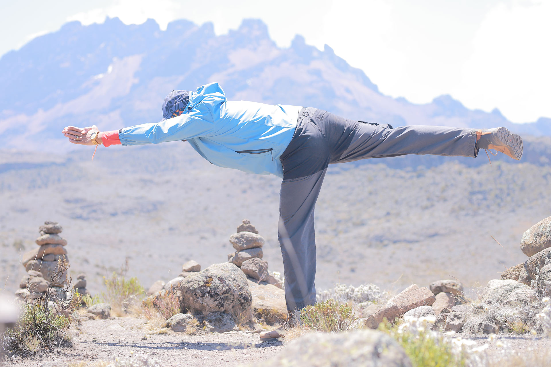 Practicing yoga on the mountain