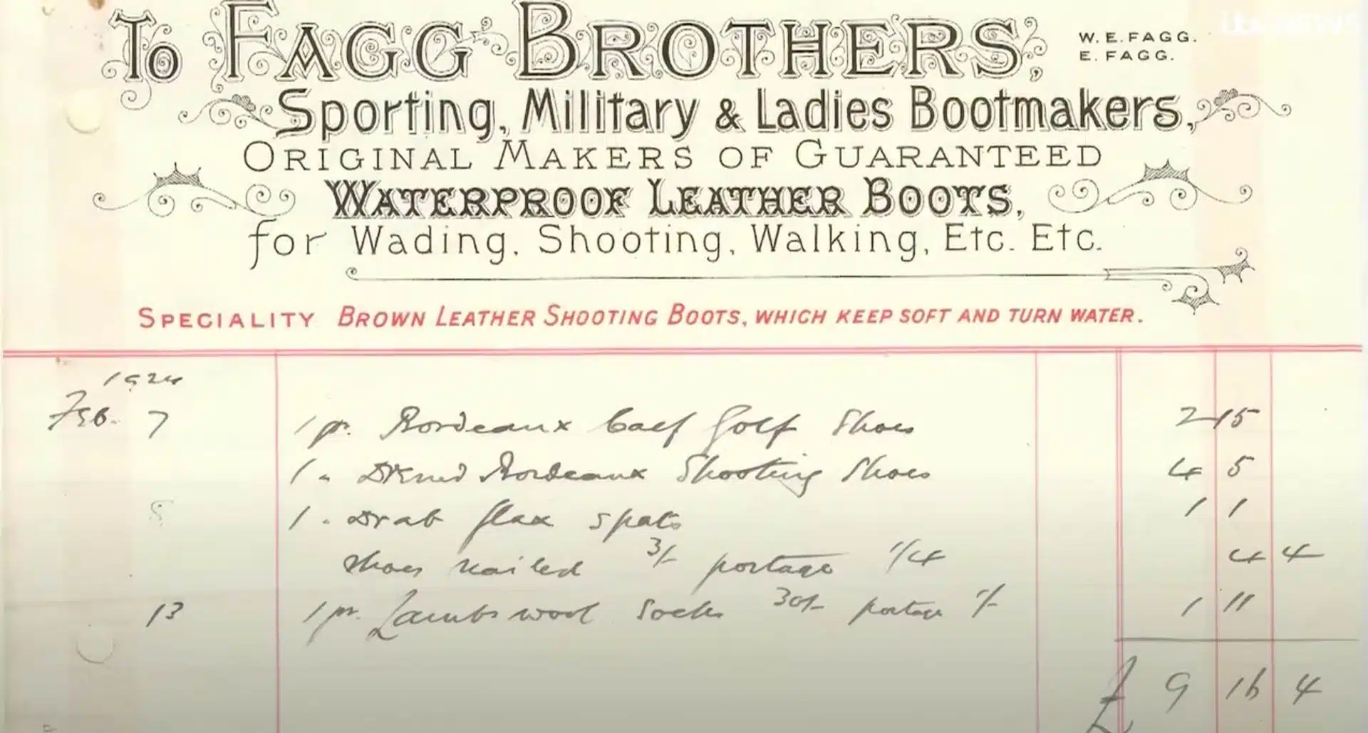 A receipt showing the purchase of Andrew Sandy Irvine's boots