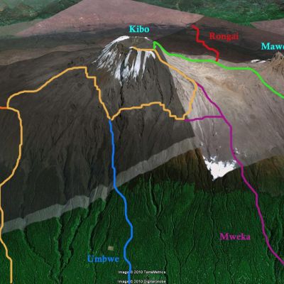 Kilimanjaro hike length in miles and kilometres for each route, trekking distance and daily elevation gained