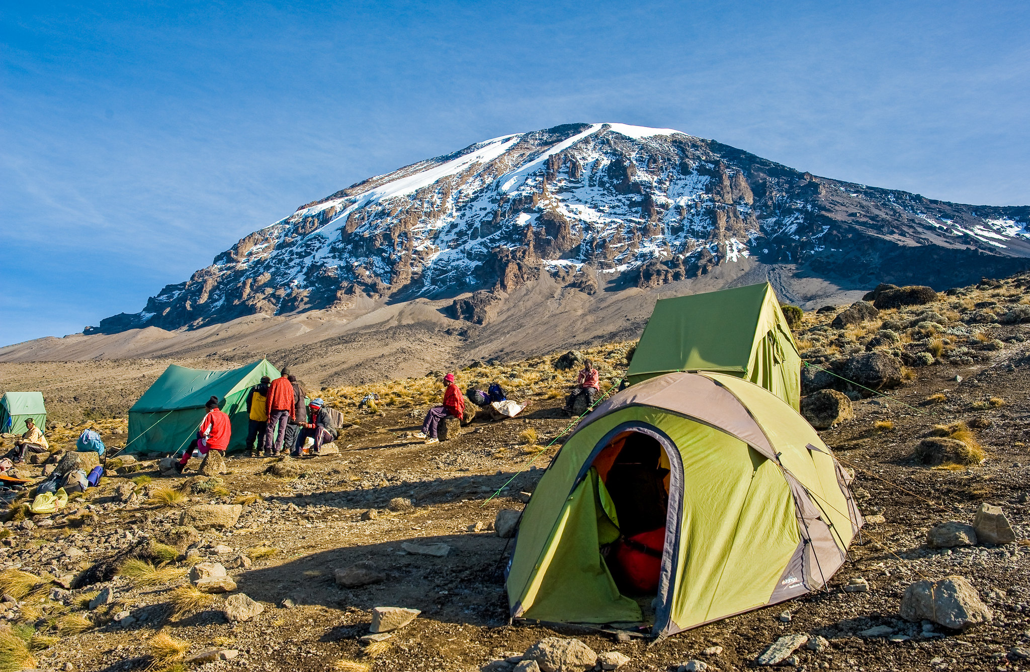 setting camp on Mount Kilimanjaro