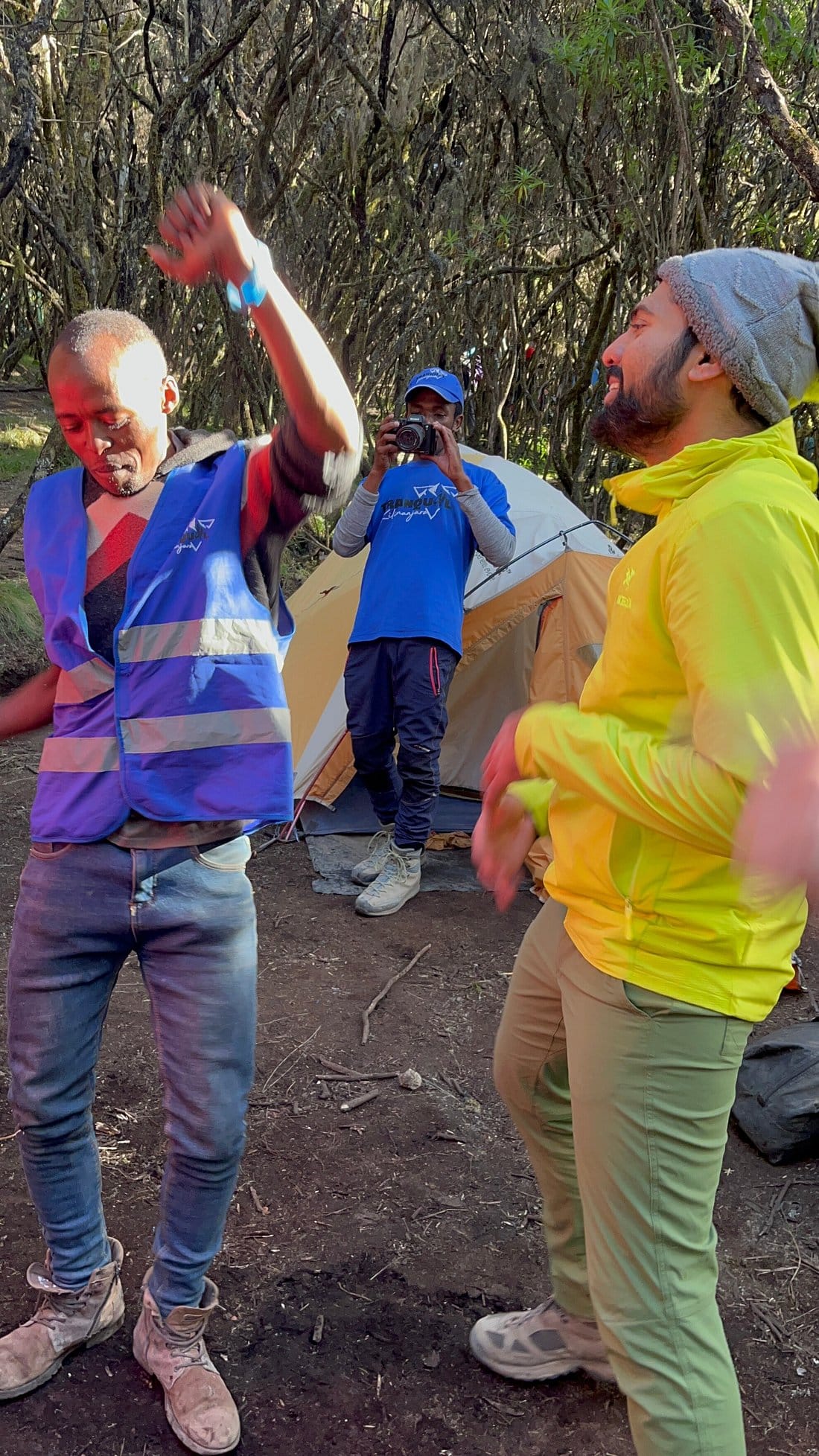 Celebratory mood dance on Kilimanjaro