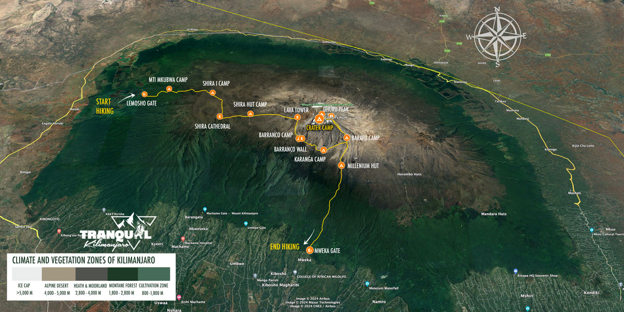 Lemosho Crater Camp Route map