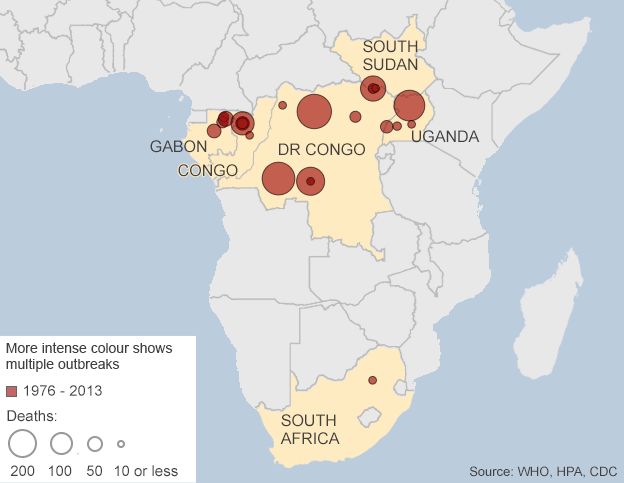 Ebola spread in Africa map