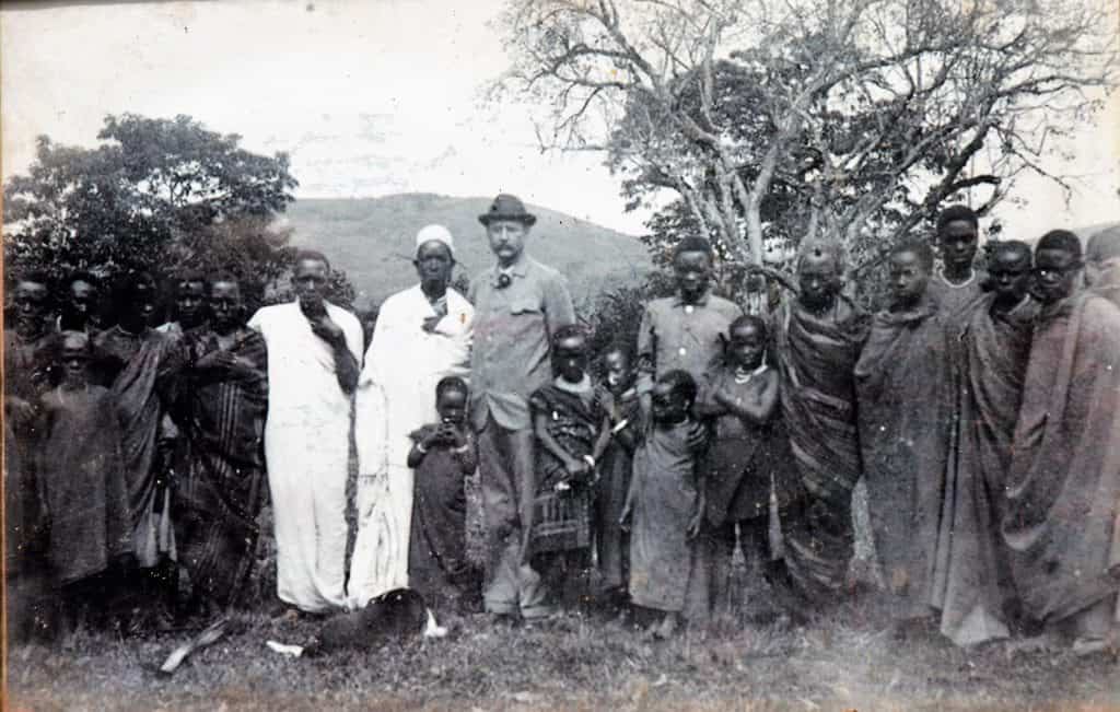 Hans Meyer with company, Mzee Lauwo Kinyala