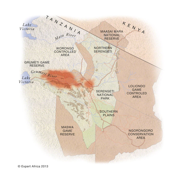 wildebeest migration map april to may