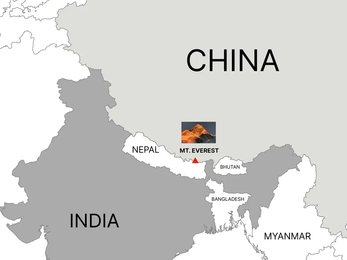 Mount Everest location on a map