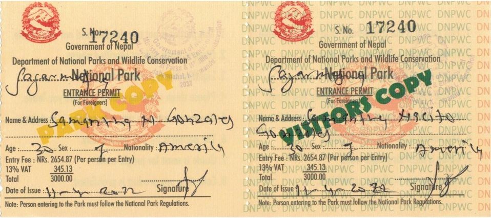 Sagarmatha National Park Entry Permit